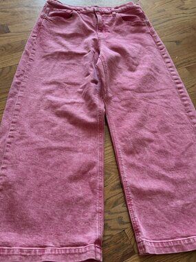 GAP HIGH RISE STRIDE ANKLE PINK DENIM WIDE LEG JEANS 31 / 12R